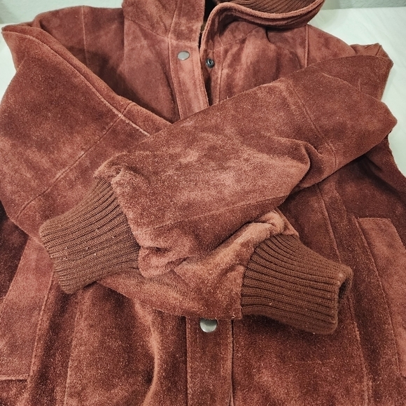 Vintage David Benjamin Burgandy Hooded Bomber Jacket Size 7/8 - Picture 14 of 16